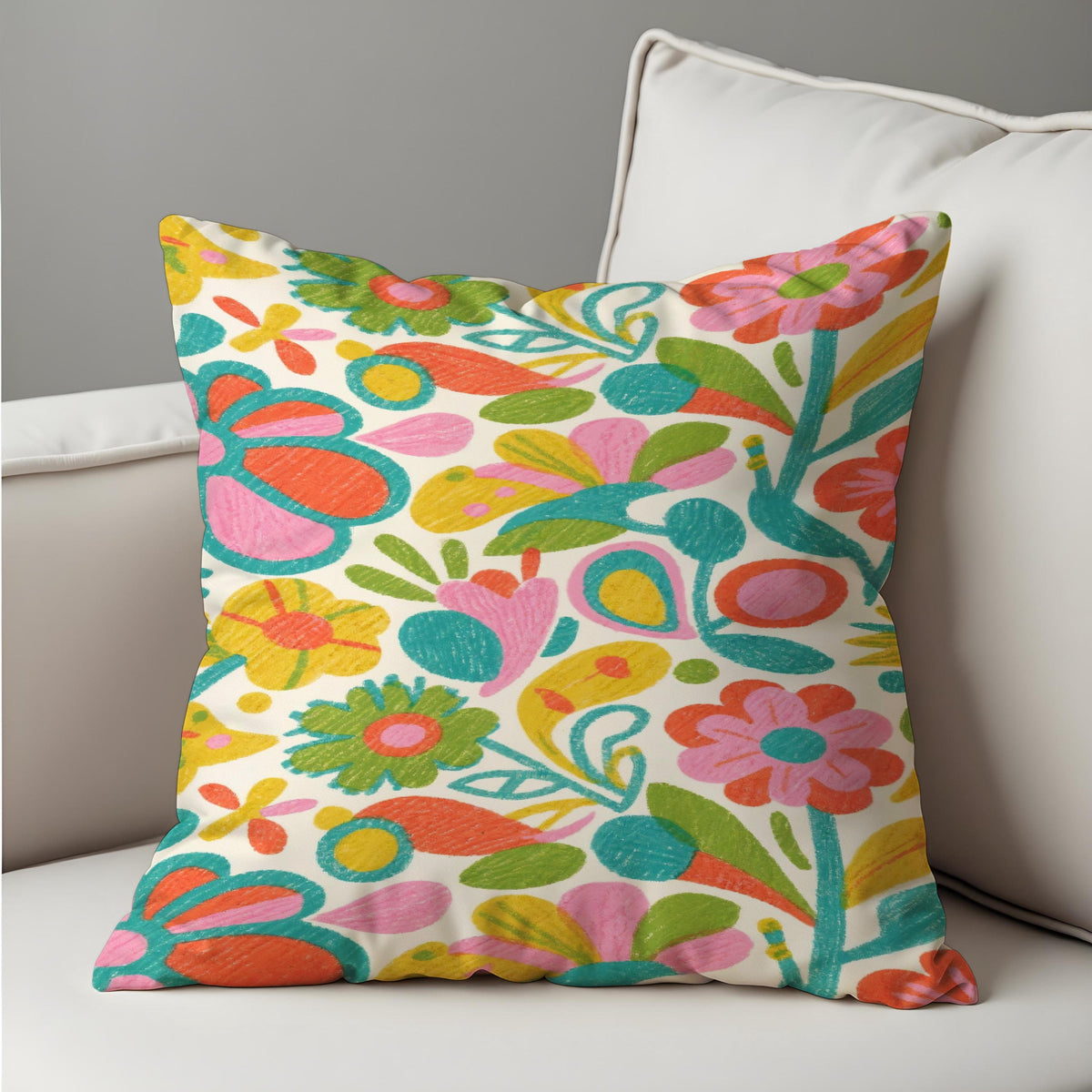 Folk Art Floral Cushion Cover, Boho Throw Pillow Case