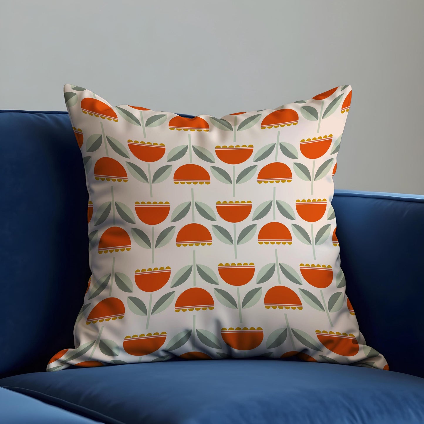 Retro Tulip Flower Cushion Cover, Scandinavian Floral Pillow Cover