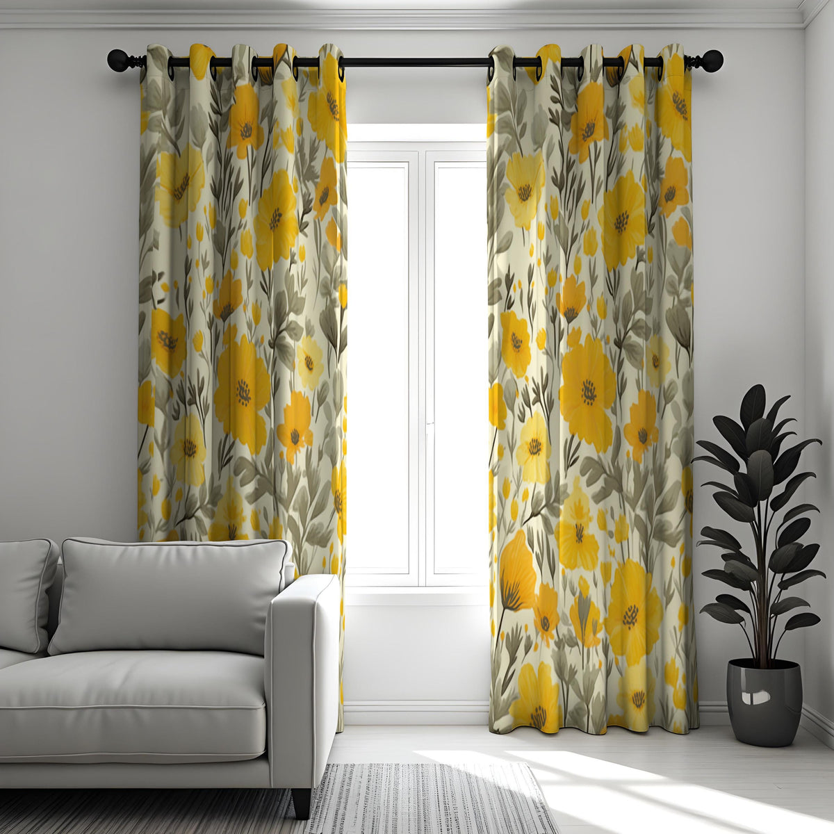 Mustard & Olive Floral Curtains, Bold Botanical Drapes