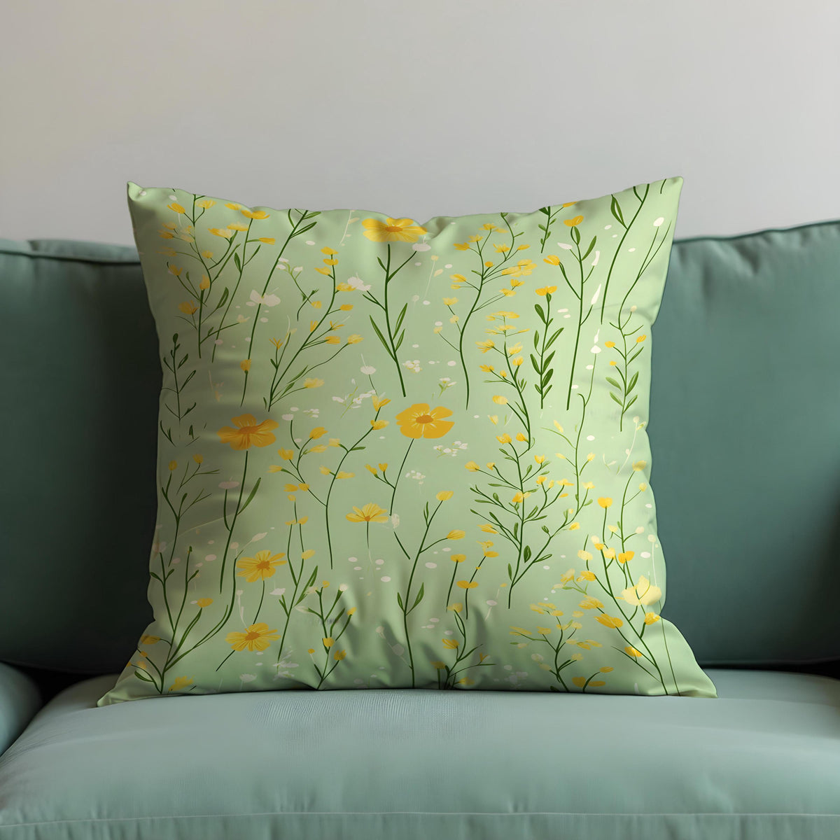 Green Floral Cushion Cover, Botanical Spring Throw Pillow Case