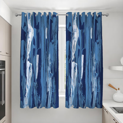 Dark Blue Waterfall Abstract Curtains, Modern Art Drapes