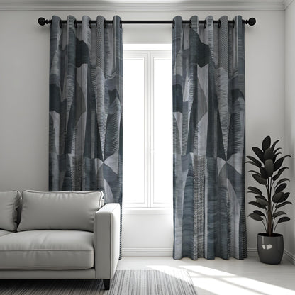 Charcoal & Grey Botanical Curtains, Leaf Print Drapes