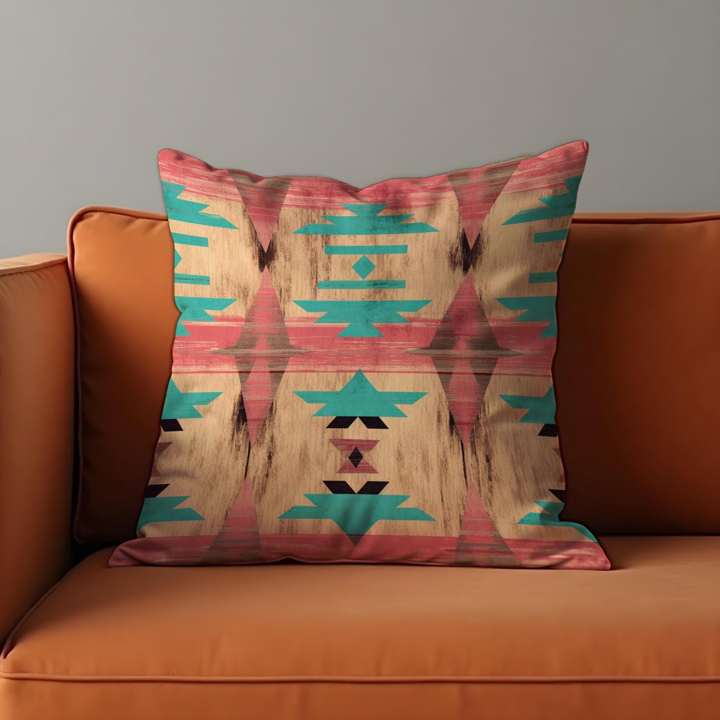Southwestern Cushion Cover, Faded Aztec Coral & Turquoise Pillow Case