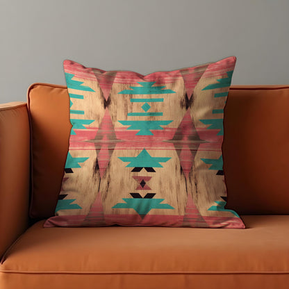 Southwestern Cushion Cover, Faded Aztec Coral & Turquoise Pillow Case