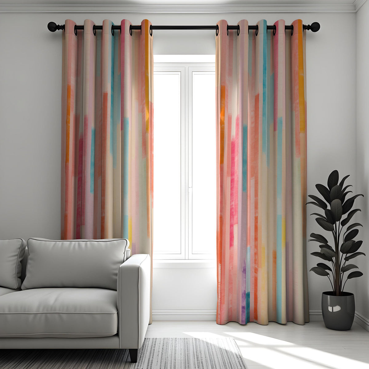 Rainbow Vertical Stripe Curtains, Modern Abstract Drapes