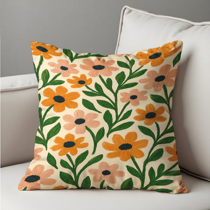Floral Cushion Cover, Orange Peach Flowers Throw Pillow Case