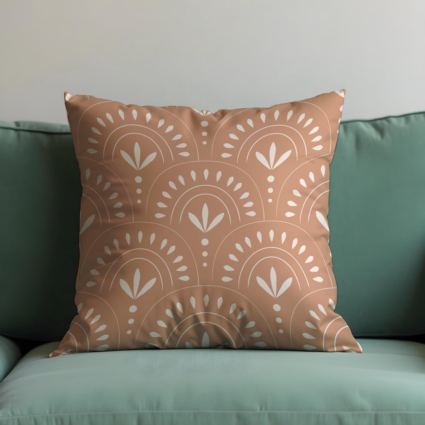 Boho Terracotta Cushion Cover, Rainbow & Leaf Pattern Pillow Case