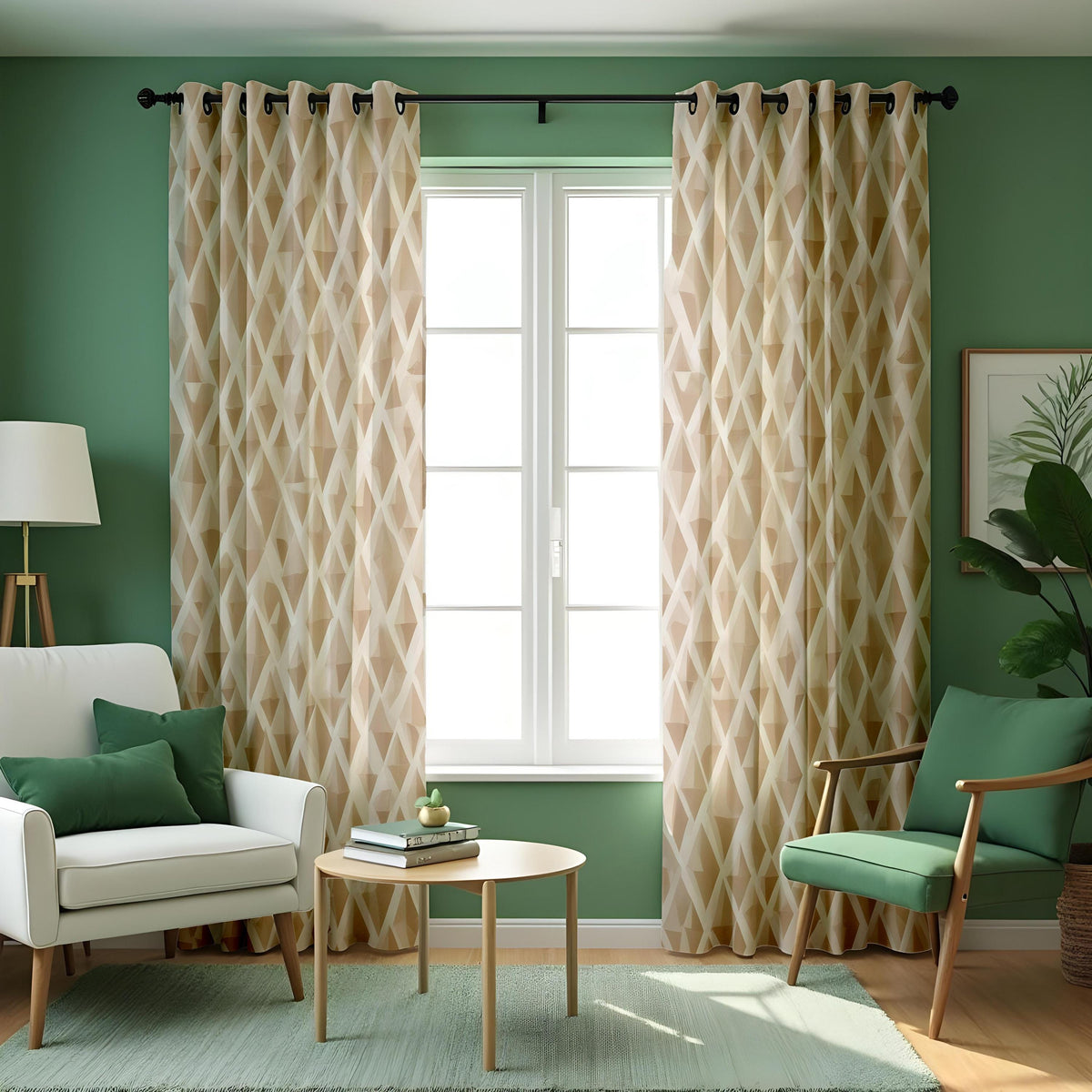 Beige Wavy Geometric Curtains, Neutral Modern Drapes