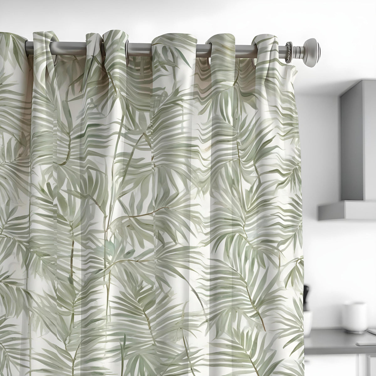 Tropical Green Leaf Curtains, Jungle Print Eyelet Drapes