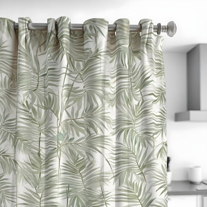 Tropical Green Leaf Curtains, Jungle Print Eyelet Drapes