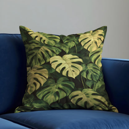 Green Monstera Cushion Cover, Tropical Leaf Throw Pillow Case