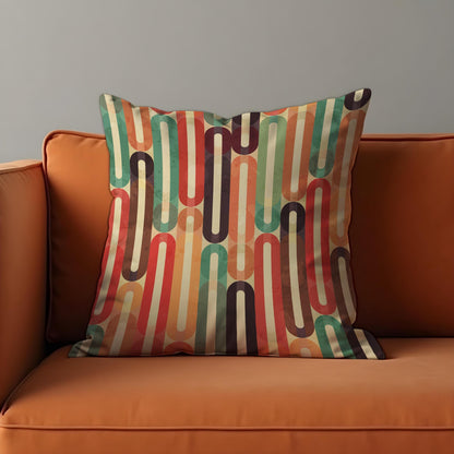 Retro Striped Cushion Cover, Colorful 70s Oval Line Pattern Pillow Case