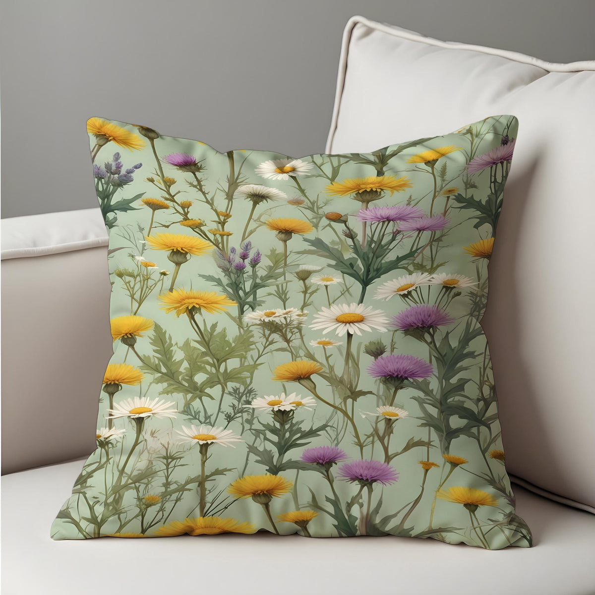Wildflower Cushion Cover, Meadow Floral Throw Pillow Case