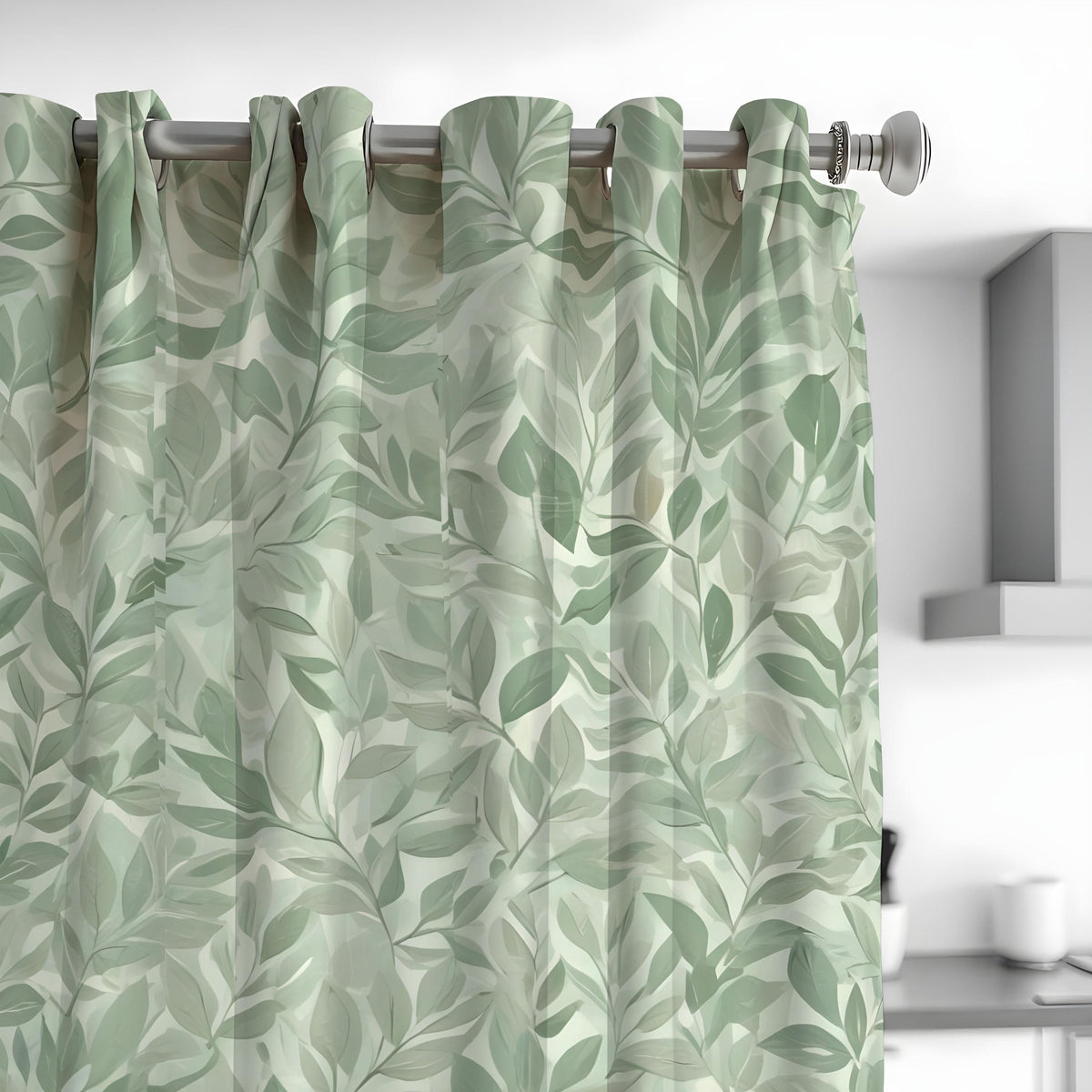 Green Botanical Leaf Curtains, Nature Inspired Custom Drapes