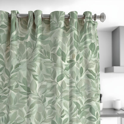 Green Botanical Leaf Curtains, Nature Inspired Custom Drapes