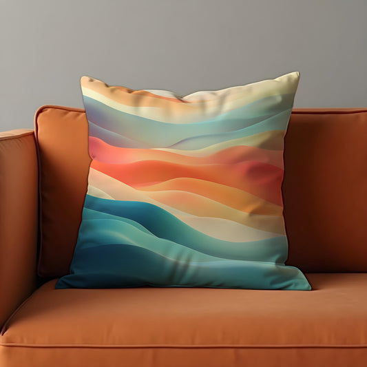 Abstract Sunset Waves Cushion Cover, Gradient Ocean Throw Pillow Cover