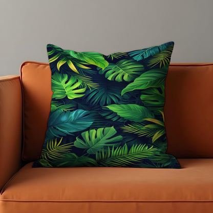 Tropical Palm Leaf Cushion Cover, Green Monstera & Jungle Leaves Pillow Case