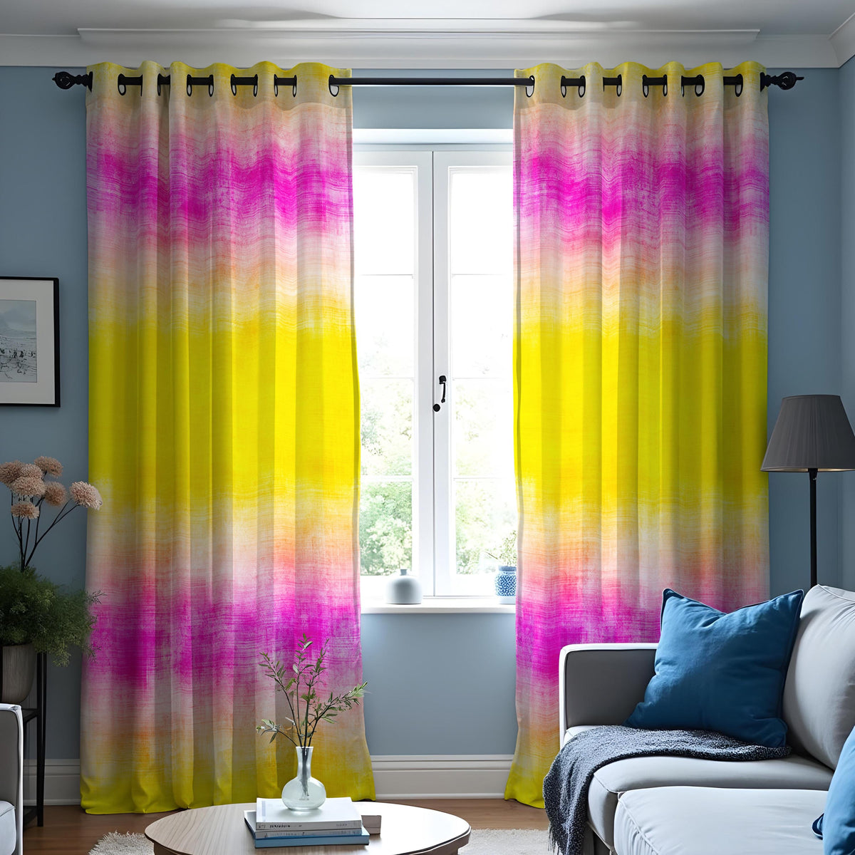 Yellow Pink Ombre Curtains, Watercolor Gradient Drapes
