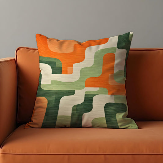 Retro Geometric Cushion Cover, Orange Abstract Wave Pattern Pillow Case