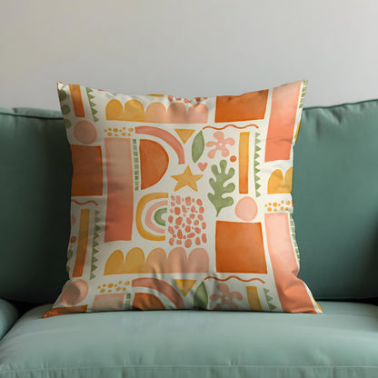 Boho Abstract Cushion Cover, Warm Terracotta Geometric Pillow Cover