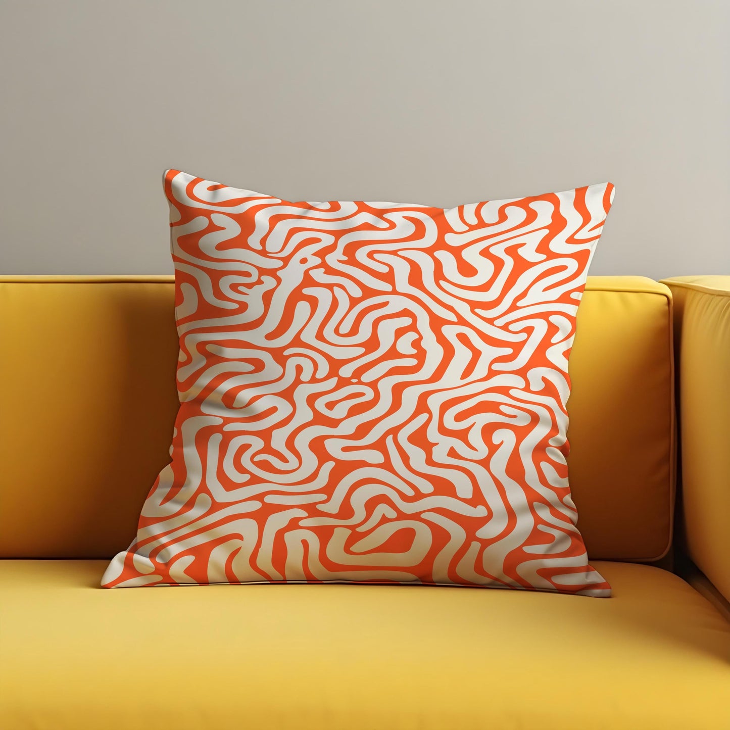 Orange Abstract Cushion Cover, Fluid Geometric Line Pattern Pillowcase