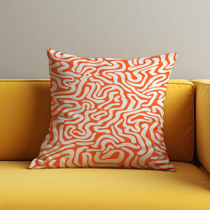 Orange Abstract Cushion Cover, Fluid Geometric Line Pattern Pillowcase