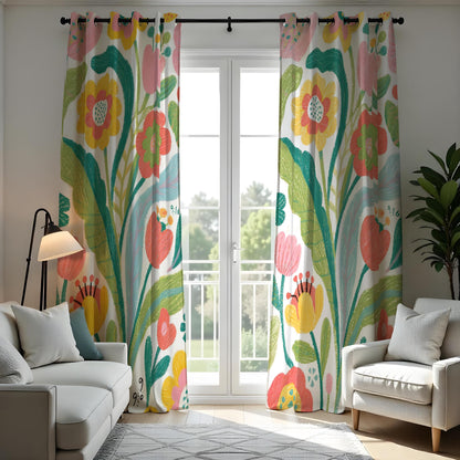 Bright Oversized Floral Curtains, Colorful Botanical Drapes