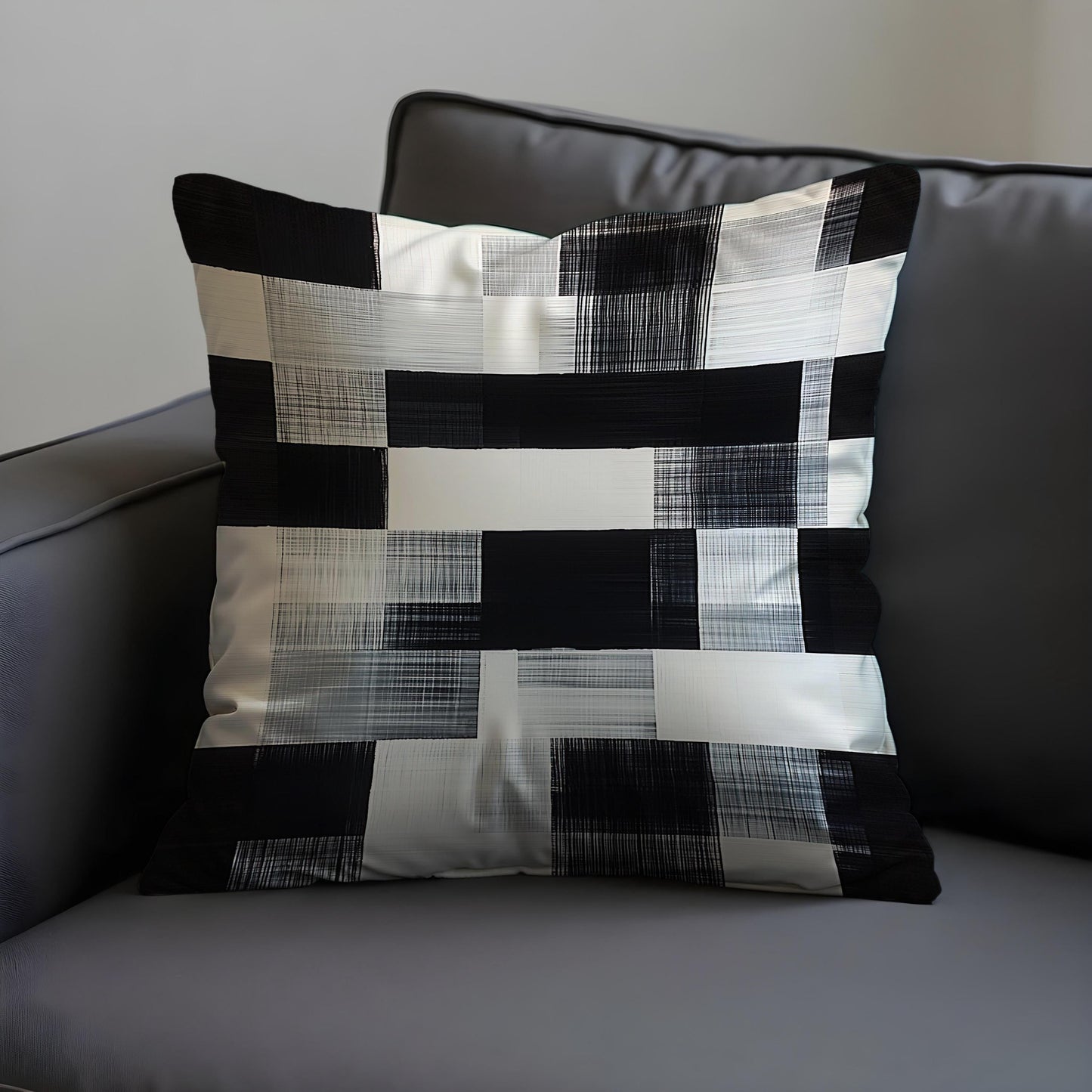 Black & White Grid Cushion Cover, Brushstroke Throw Pillow Cover