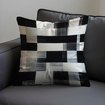 Black & White Grid Cushion Cover, Brushstroke Throw Pillow Cover