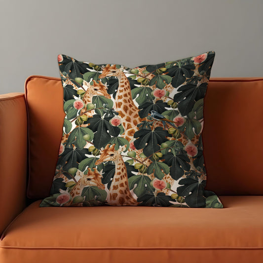 Giraffe Jungle Cushion Cover, Safari Animal Pillow Case