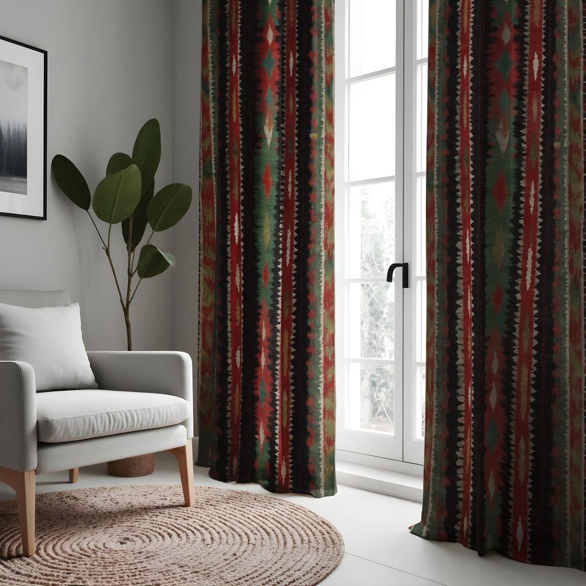 Southwestern Aztec Stripe Curtains, Rustic Lodge Drapes
