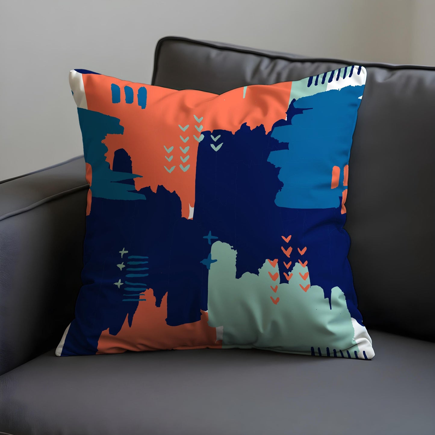 Bold Abstract Throw Pillow Cover, Coral & Teal Modern Cushion Case