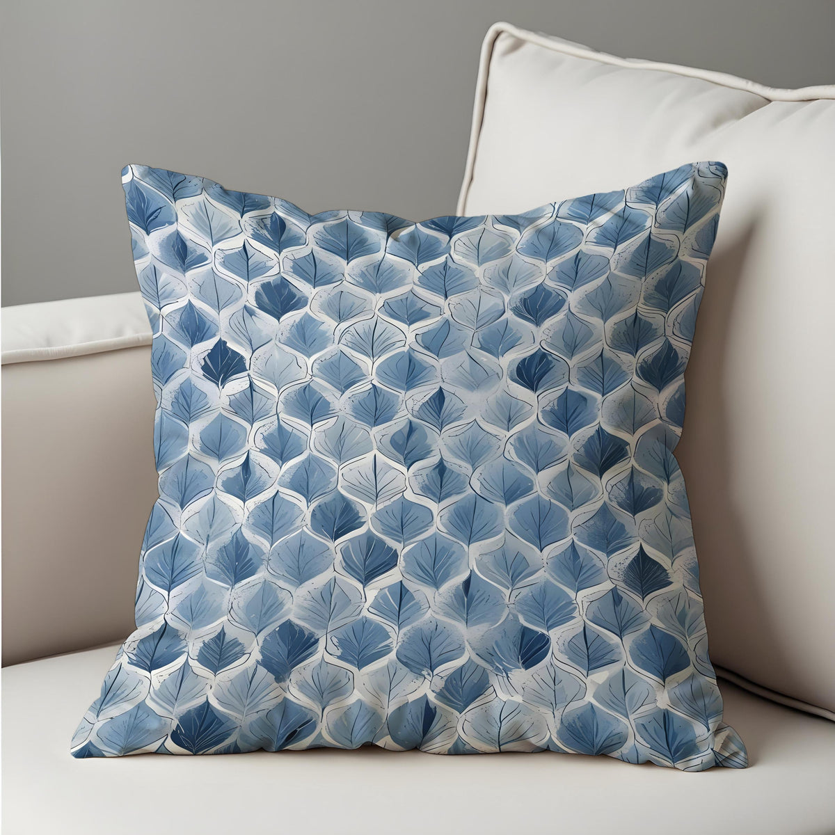 Blue Leaf Cushion Cover, Navy Botanical Throw Pillow Case