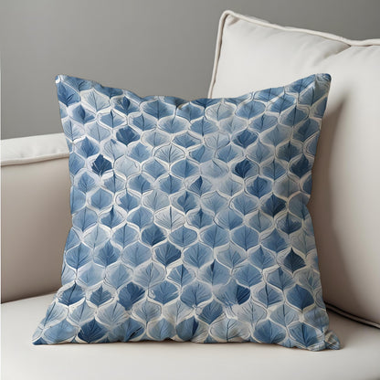 Blue Leaf Cushion Cover, Navy Botanical Throw Pillow Case