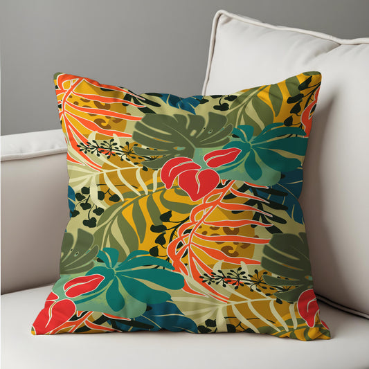 Tropical Leaf Cushion Cover, Botanical Throw Pillow Case
