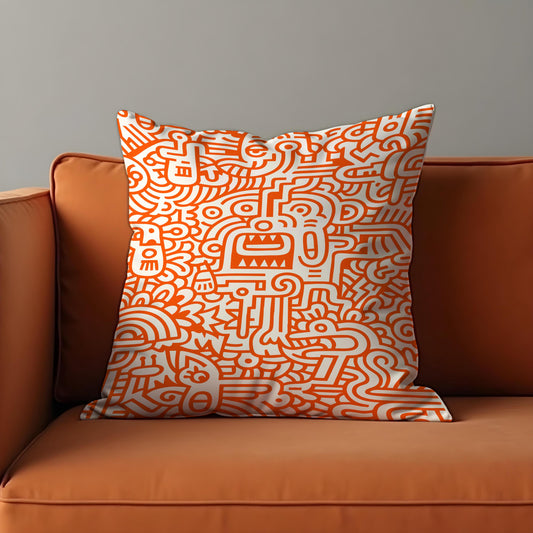 Orange Line Art Cushion Cover, Abstract Pillow Case