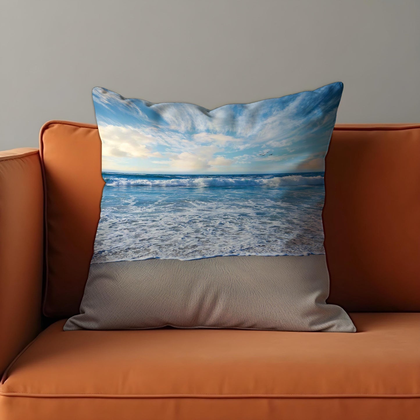 Ocean View Cushion Cover, Serene Seascape Coastal Pillow Case