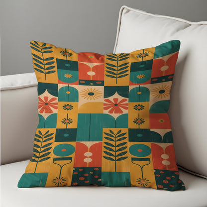 Mid Century Botanical Cushion Cover, Retro Pillow Case