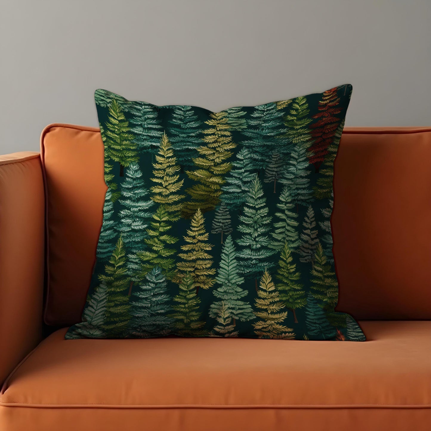 Pine Tree Forest Cushion Cover, Dark Green Woodland Pillow Case