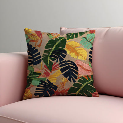 Colorful Palm Leaf Cushion Cover, Tropical Pillow Case