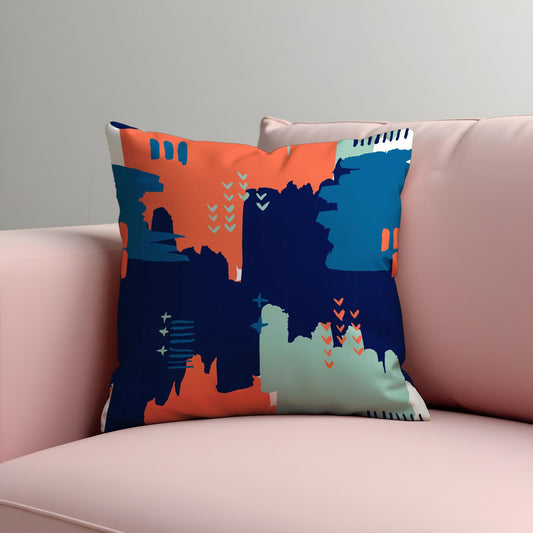 Bold Abstract Throw Pillow Cover, Coral & Teal Modern Cushion Case