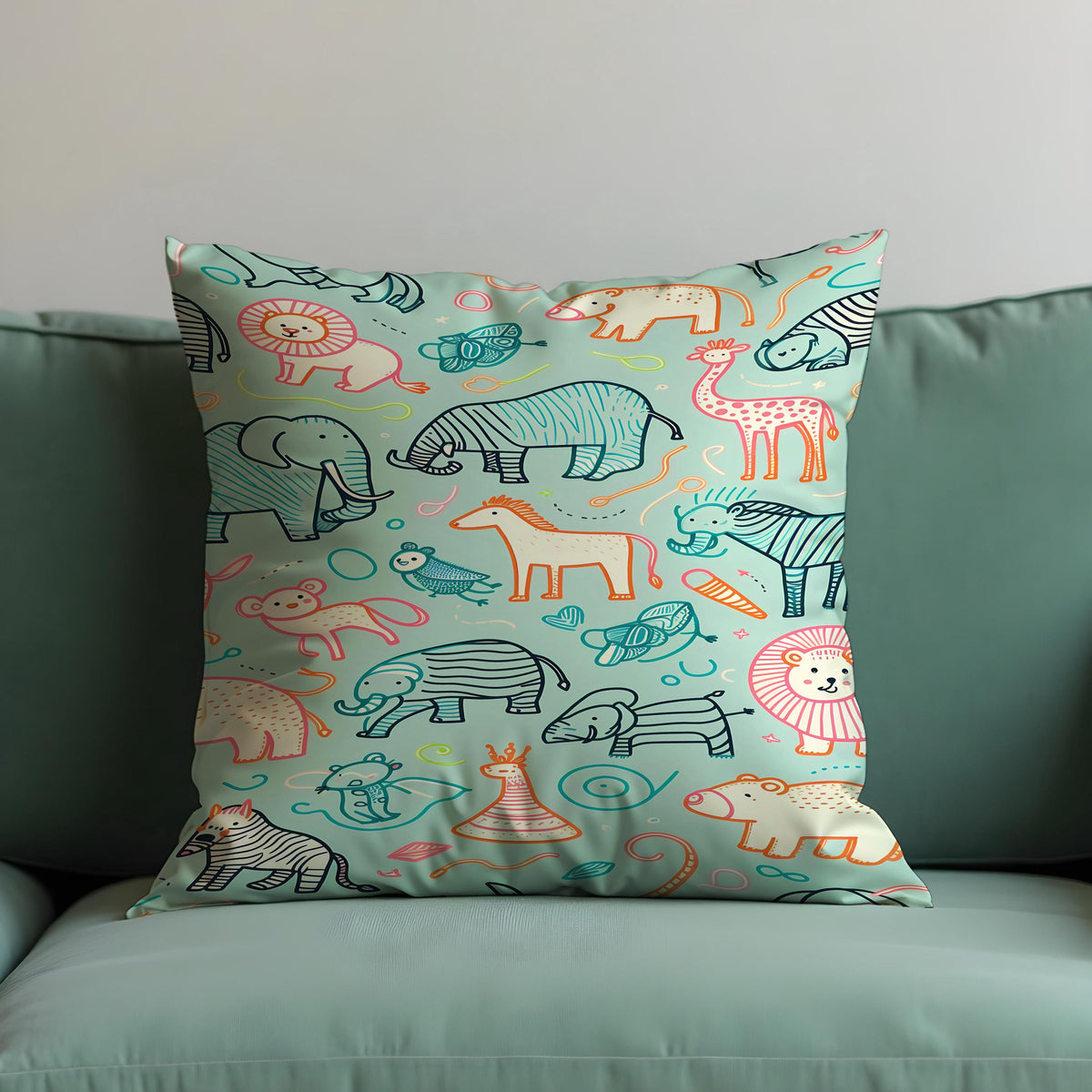 Safari Animal Throw Pillow Cover, Nursery Cushion Case