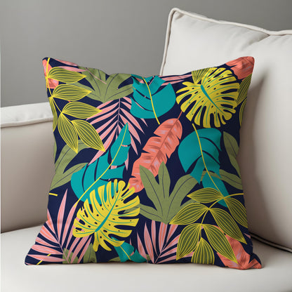 Colorful Tropical Leaf Cushion Cover, Jungle Botanical Pillow Cover