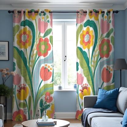 Bright Oversized Floral Curtains, Colorful Botanical Drapes