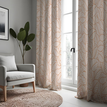 Beige Minimalist Botanical Curtains, Line Leaf Drapes