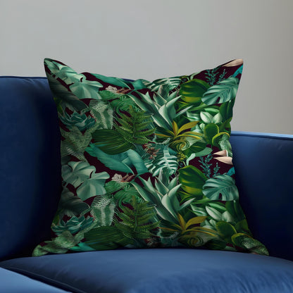 Lush Tropical Jungle Cushion Cover, Exotic Green Monstera Pillow Case