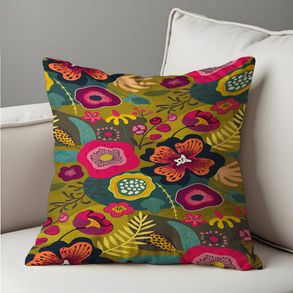 Vibrant Floral Cushion Cover, Boho Throw Pillow Case