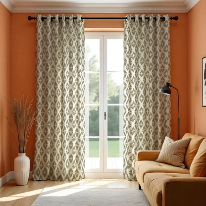 Neutral Grey Geometric Curtains, Minimal Modern Drapes