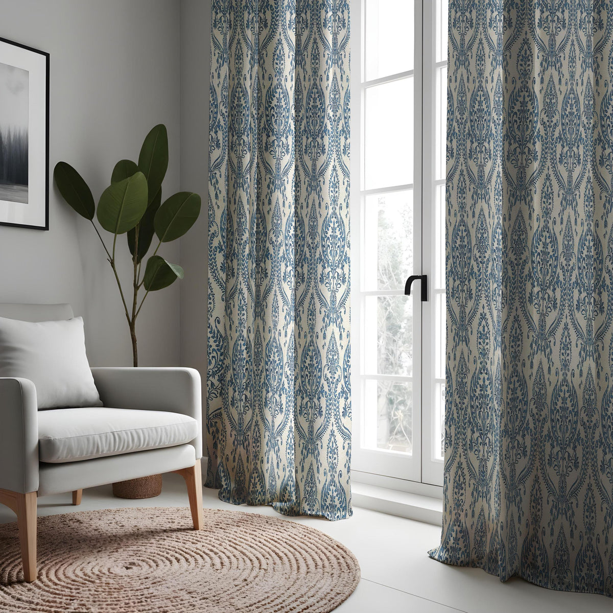 Blue Damask Curtains, Classic Made to Measure Window Drapes