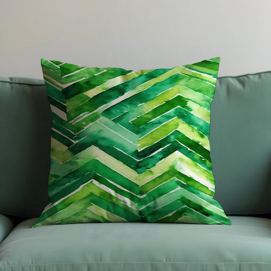Green Chevron Watercolor Cushion Cover, Modern Throw Pillow Cover